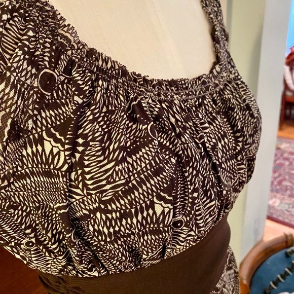 Max Studio Brown Pattern Size Small Blouson Style Blouse Top - Picture 6 of 9